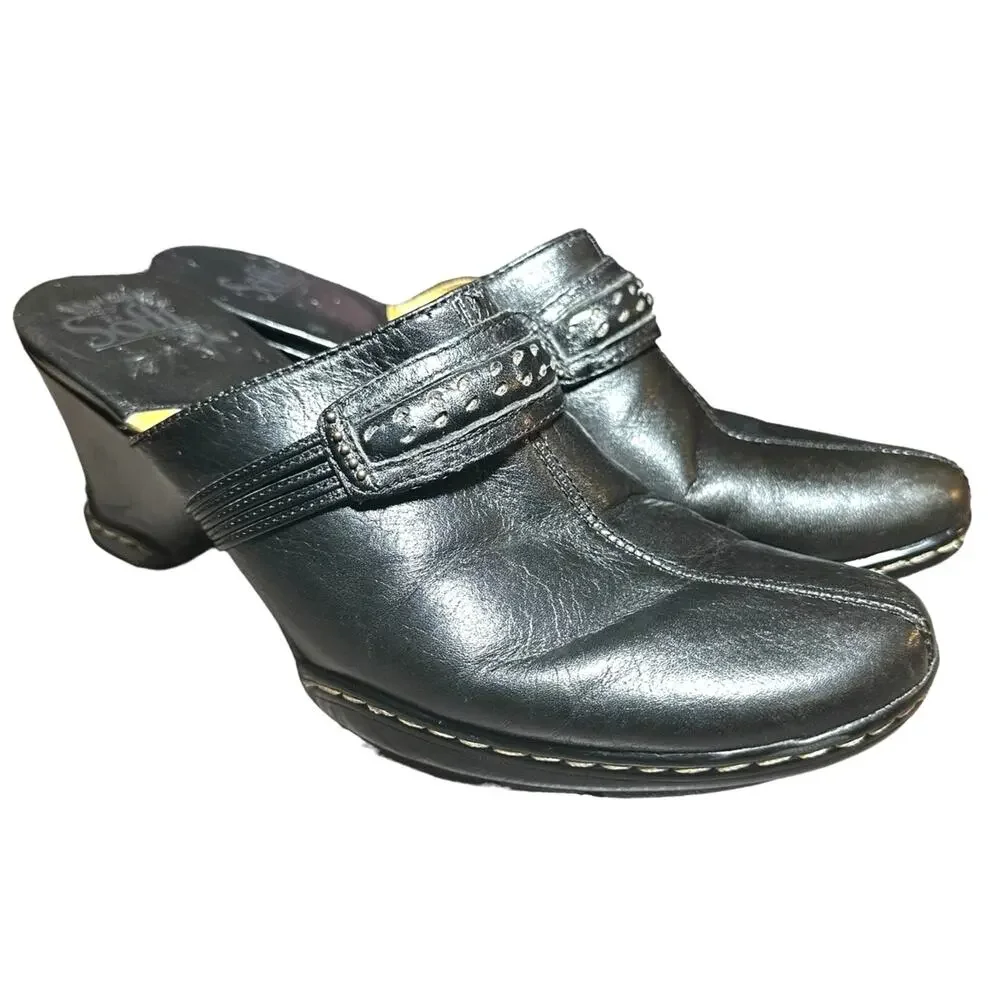 Sofft Black Leather Heeled Mule Clogs Women’s Size 7.5 Comfort Slip on